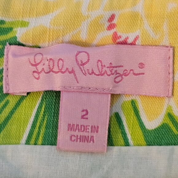 Lilly Pulitzer Hip Hop Hurray Green Yellow Lily Pads Frogs Skirt Yellow Lace - Picture 6 of 11